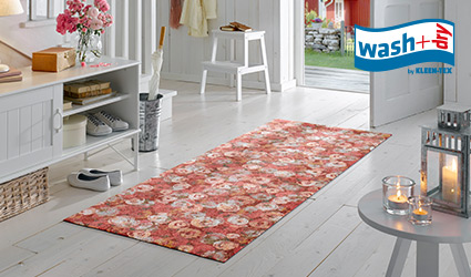 wash+dry Decor mat with pink flower pattern